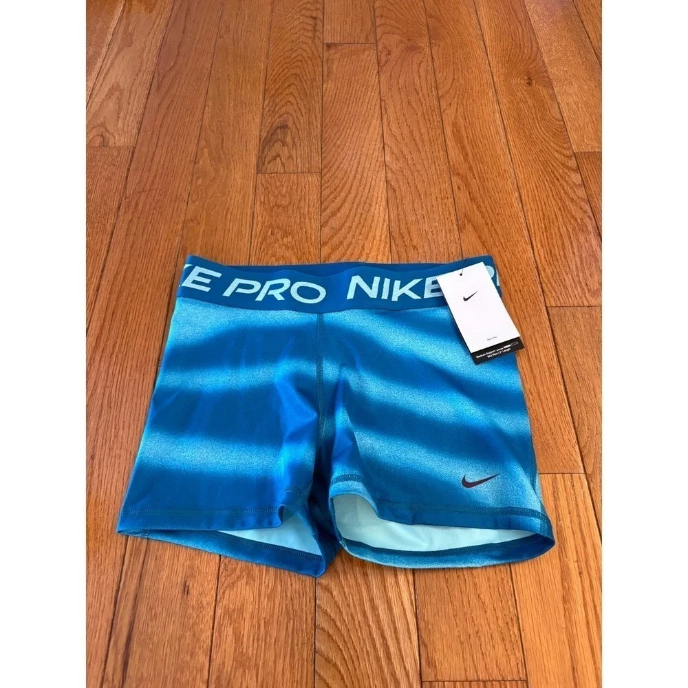 New Nike Pro Women Training Shorts Blue Gradient Dri Fit Size Medium